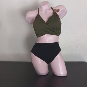 PINK two piece swimsuit/ swimwear olive green , black brand new